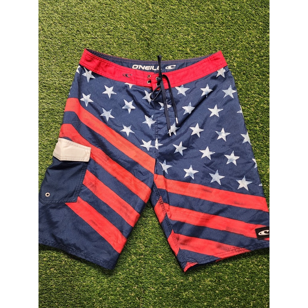 O'Neill Board Shorts/ Swim Trunks Patriotic Red White Blue Stars & Stripes SZ 32
